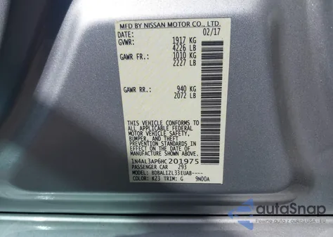 2017 Nissan Altima 2.5 Sv from USA, damaged, VIN 1N4AL3AP6HC201975